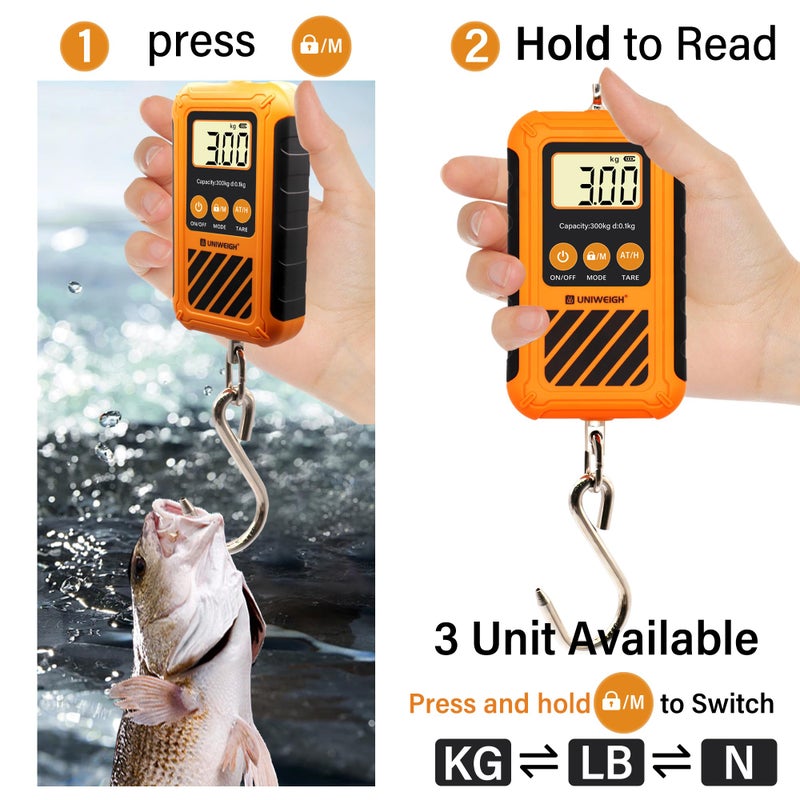 UNIWEIGH Digital Hanging Scale,Mini Crane Scale 300kg/660lb,Postal Luggage Scale with LCD Display,Portable Handheld and Large Hook,Deer Scale with Hold &Tare Function for Garage Farms Hunting Fishing - Image 5