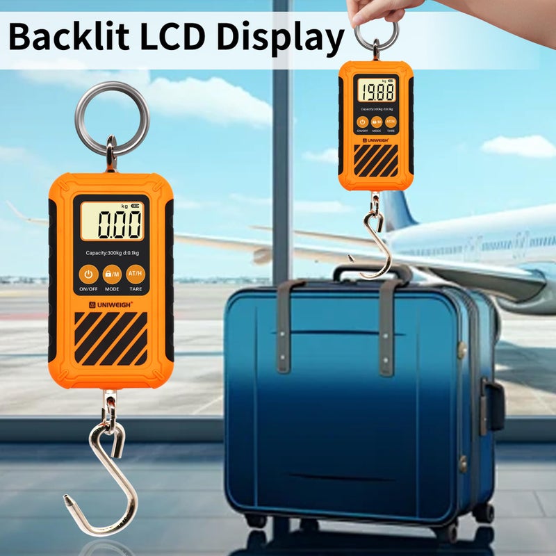UNIWEIGH Digital Hanging Scale,Mini Crane Scale 300kg/660lb,Postal Luggage Scale with LCD Display,Portable Handheld and Large Hook,Deer Scale with Hold &Tare Function for Garage Farms Hunting Fishing - Image 4