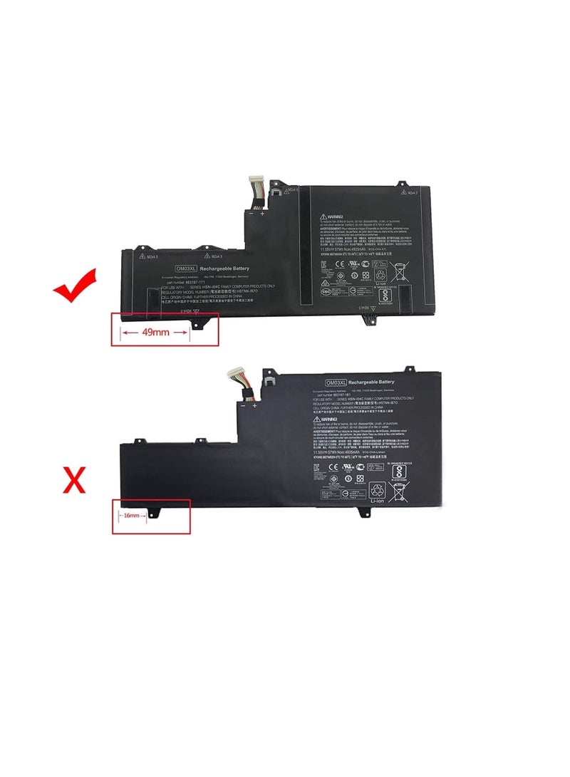 Terabyte OM03XL Laptop Battery for HP EliteBook X360 1030 G2 13.3 Inch Series OMO3XL HSTNN-IB7O 863167-171 863280-855 863167-1B1 HSN-I04C HSTNN-IB70 11.55V 57Wh 3 Cell - Image 3