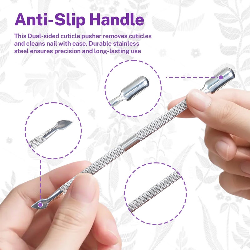 CREATIEE-PRO 5Pcs Cuticle Pusher Remover and Cutter, Creatiee Double Ended Stainless Steel Cuticle Cleaner Nail Gel Polish Removal, Manicure Pedicure Nail Tools for Fingernails Toenails - Professional & Durable - Image 3