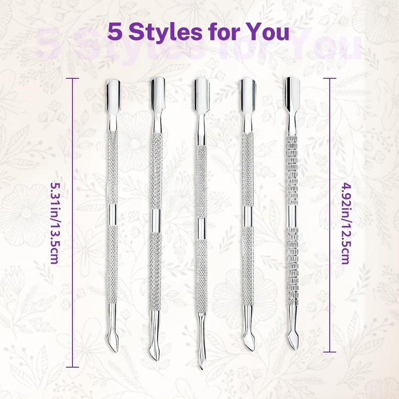CREATIEE-PRO 5Pcs Cuticle Pusher Remover and Cutter, Creatiee Double Ended Stainless Steel Cuticle Cleaner Nail Gel Polish Removal, Manicure Pedicure Nail Tools for Fingernails Toenails - Professional & Durable - Image 5