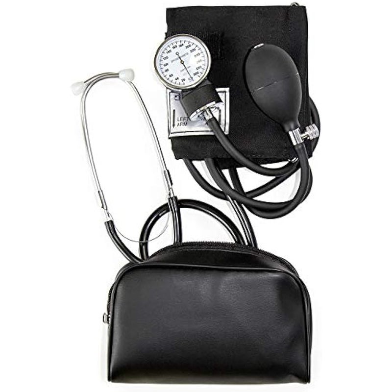 HealthSmart Manual Blood Pressure Monitor, Self Taking Blood Pressure Kit, With Cuff Size 13-17 Inches with Attached Stethoscope, Black, Adult Large - Image 1