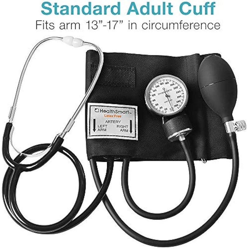HealthSmart Manual Blood Pressure Monitor, Self Taking Blood Pressure Kit, With Cuff Size 13-17 Inches with Attached Stethoscope, Black, Adult Large - Image 1