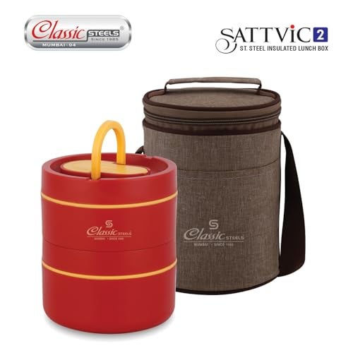 Classic Steels Sattvic Insulated Stainless Steel Lunch Box Container, 550 ml & 1 Container 350 ml, 1 Spoon | Microwave Safe | Leak Proof Air Tight Lunch Box| Keep Your Meal Fresh and Hot Upto 4 Hours - Image 2