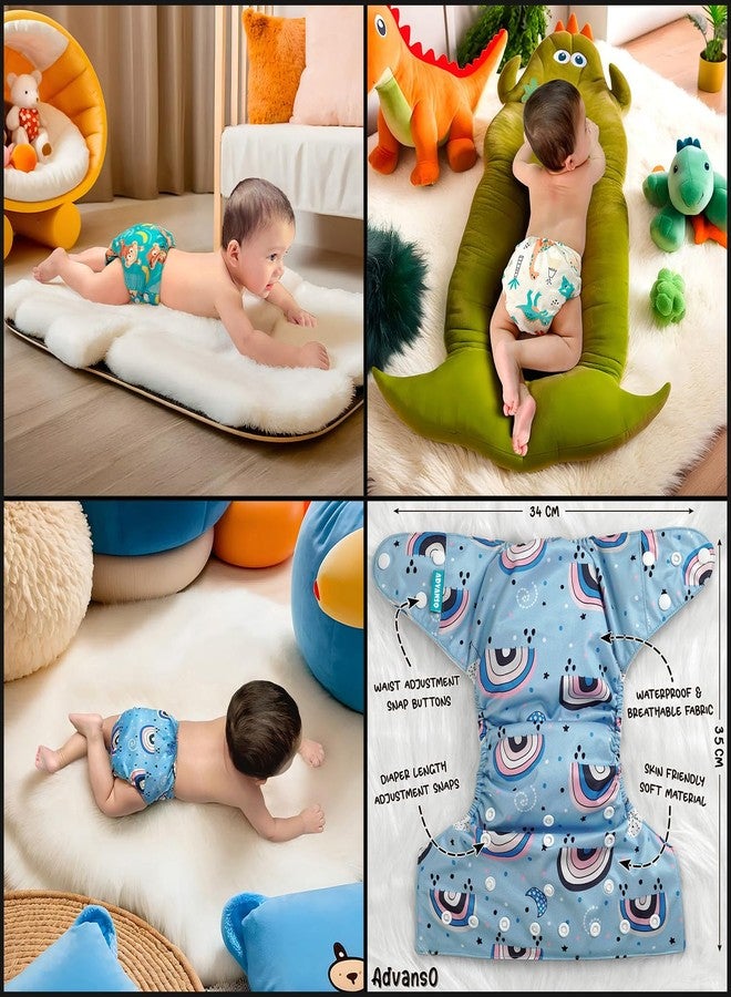 Advanso Leakage Proof cloth diapers for babies, high absorbent 3 reusable diaper 6 insert pad combo pack washable cloth diaper free size 5-18kg adjustable pocket cover P71 - Image 4