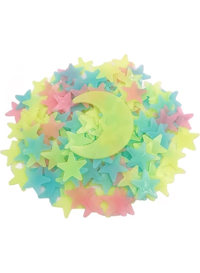 erorex Glow In The Dark Stars Stickers Colorful Super Bright Glow In The Dark Luminous Stars And Moon Plastic Wall Stickers For Ceiling Wall Decor For Kids Bedroom Decorations - Image 1
