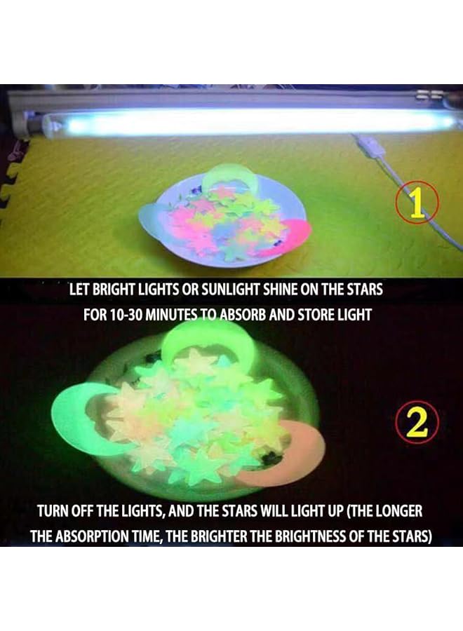 erorex Glow In The Dark Stars Stickers Colorful Super Bright Glow In The Dark Luminous Stars And Moon Plastic Wall Stickers For Ceiling Wall Decor For Kids Bedroom Decorations - Image 3