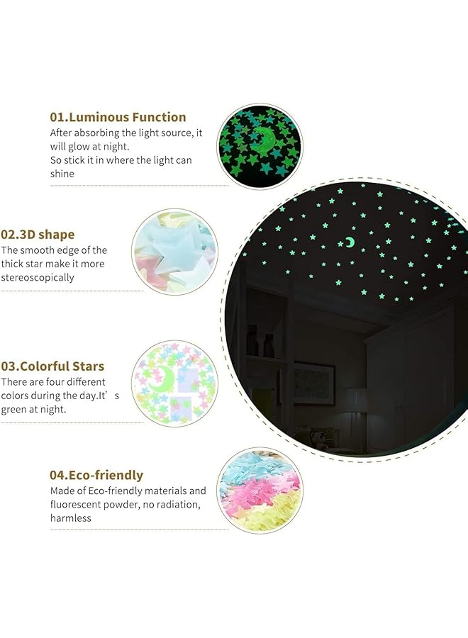 erorex Glow In The Dark Stars Stickers Colorful Super Bright Glow In The Dark Luminous Stars And Moon Plastic Wall Stickers For Ceiling Wall Decor For Kids Bedroom Decorations - Image 2