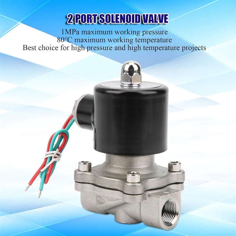 AC 110V 3/8 Inch Solenoid Valve, Direct Acting Normally Closed, Industrial Grade 304 Stainless Steel for Water, Air, Oil, and Neutral Gases, 1MPa Max Pressure, 80 Degree C Max (DC12V) - Image 3
