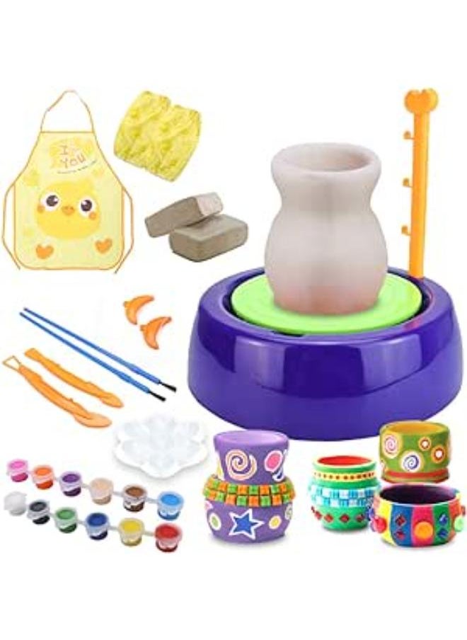 null - IAMGlobal Pottery Wheel, DIY Pottery Studio with Apron, Craft Activity with Stickers, Artist Studio, Ceramic Machine with Air-Dry Clay, Educational Toy for Kids Beginners (Purple) - Image 1