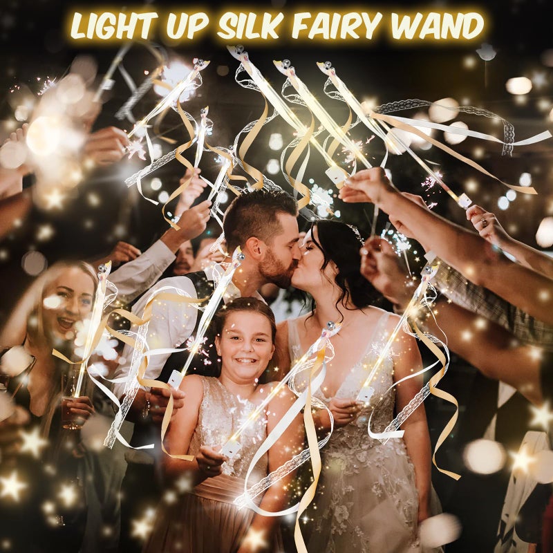HONLYNE 58 PCS Wedding Wands with Lights,Fairy Wands, LED Silk Fairy Wand with Bells for Wedding Send Off, New Year, Raves, Concert, Birthday - Image 5