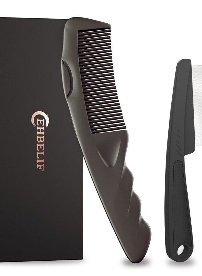 EHBELIF Dandruff Comb 2PC Upgraded Fine Tooth Scalp Detox Comb Lice for Women, Men & Kids Scalp Detoxing, Sweep & Massage Hair Brush Tool with Elegant Box for Hair Care(Brown) - Image 1