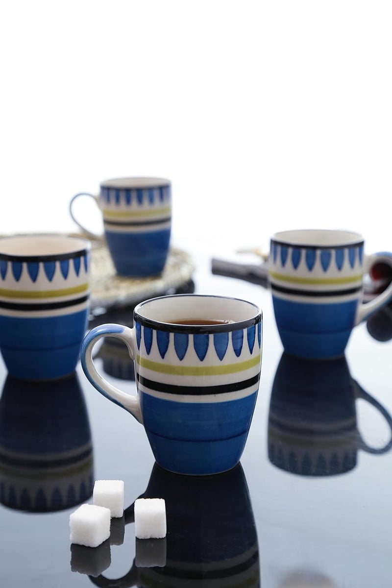 Kittens KITTENS Ceramic Coffee Mug Set of 4 Handpainted Design Blue Durable Ceramic Mugs Perfect for Coffee Tea Hot Beverages 300ml Capacity - Image 1