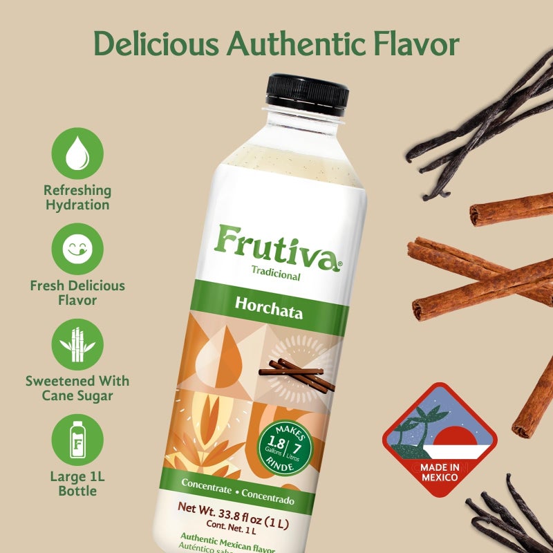 Frutiva Authentic Horchata Drink Mix | Made in Mexico with Cane Sugar, Oats & Cinnamon | Aguas Frescas Concentrate Makes 2.6 Gallons | No High Fructose Corn Syrup | Perfect for Drinks, Desserts & More - Image 2