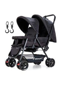TEKNUM Double Baby Stroller With Hooks - Black  - Image 1