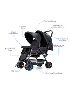 TEKNUM Double Baby Stroller With Hooks - Black  - Image 4