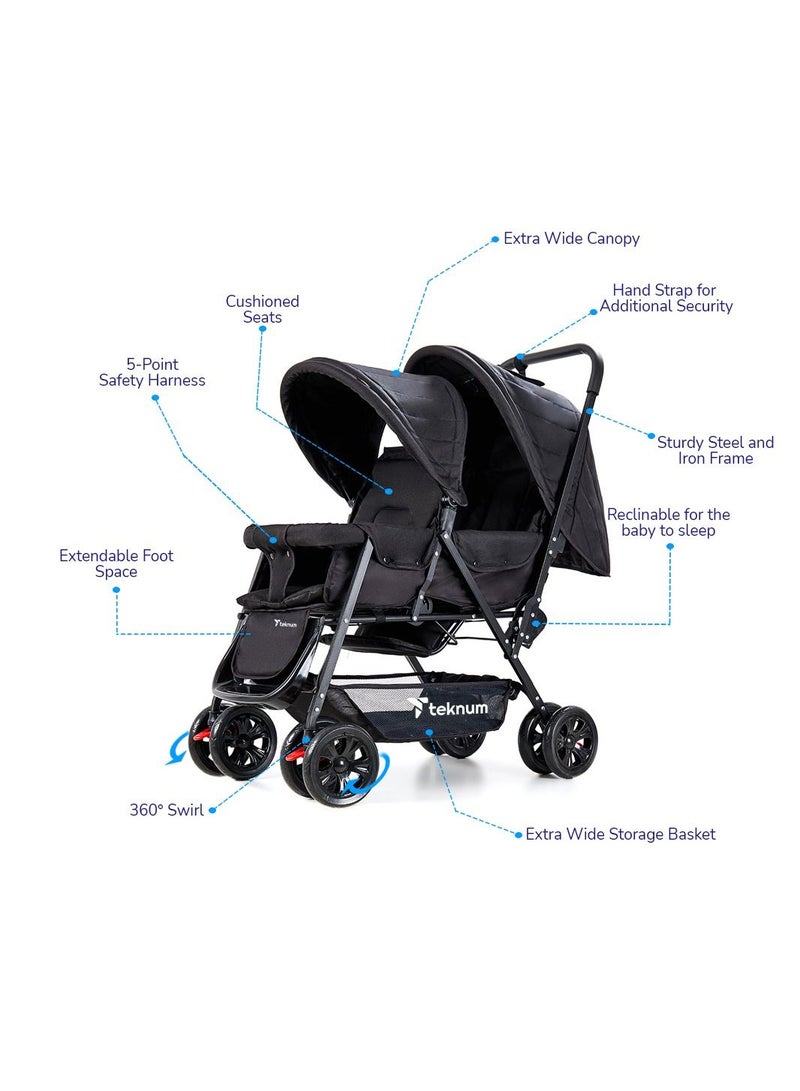 TEKNUM Double Baby Stroller With Hooks - Black - Image 4