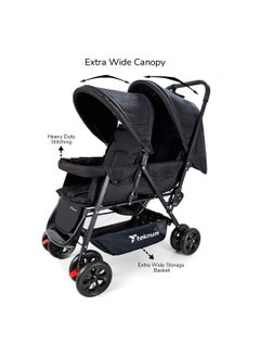 TEKNUM Double Baby Stroller With Hooks - Black  - Image 3