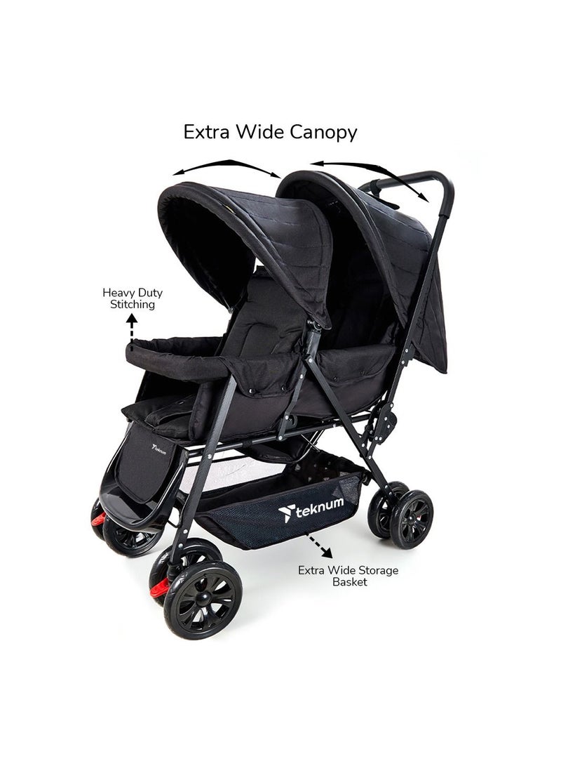TEKNUM Double Baby Stroller With Hooks - Black - Image 3