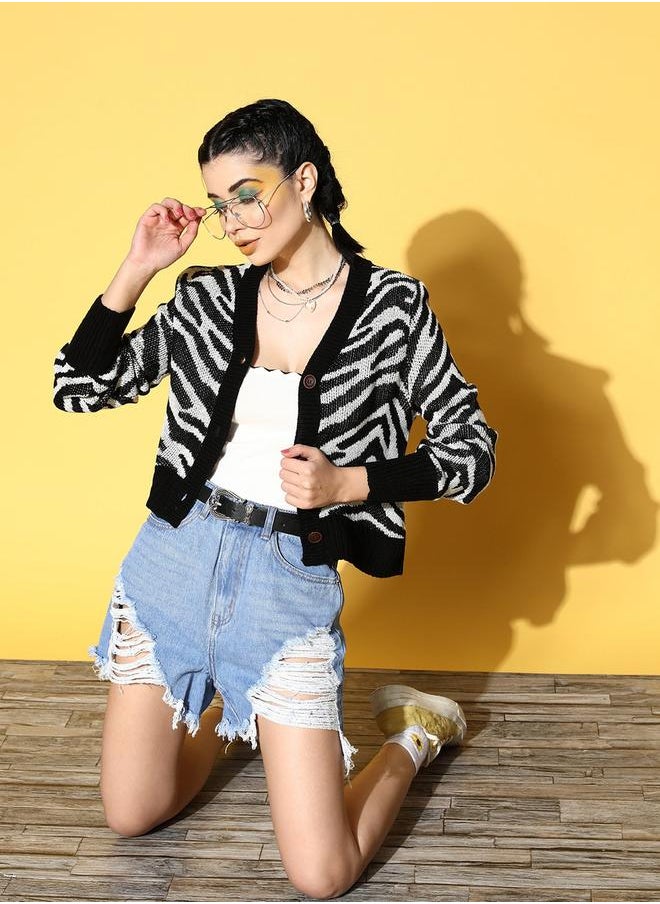 SASSAFRAS - Animal Print Knitted Cardigan by Styli - Image 1