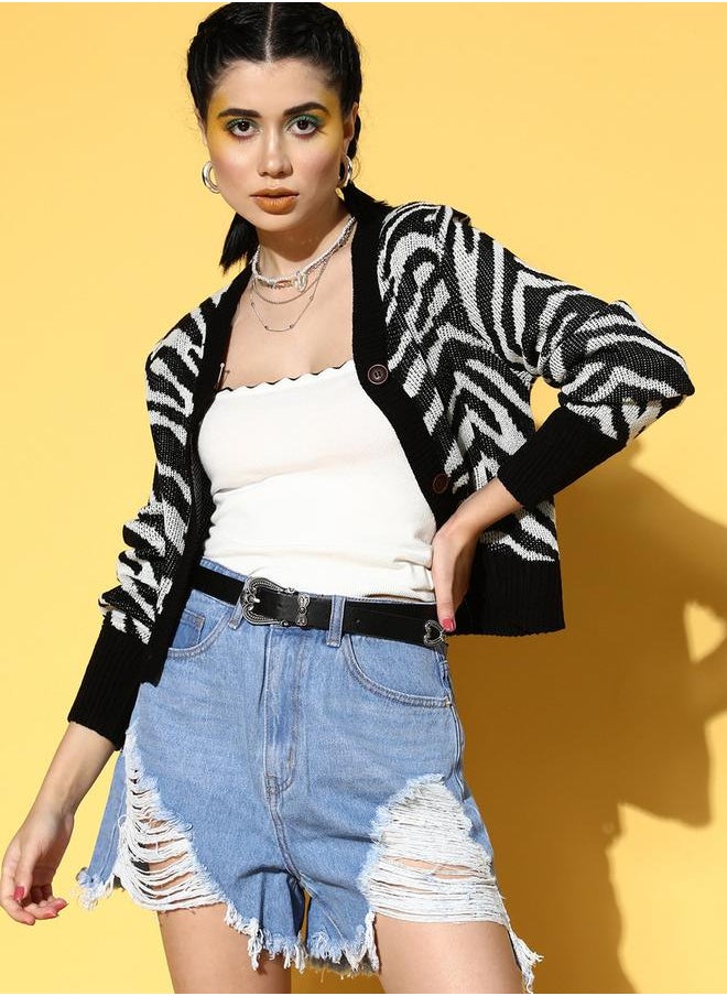 SASSAFRAS - Animal Print Knitted Cardigan by Styli - Image 1