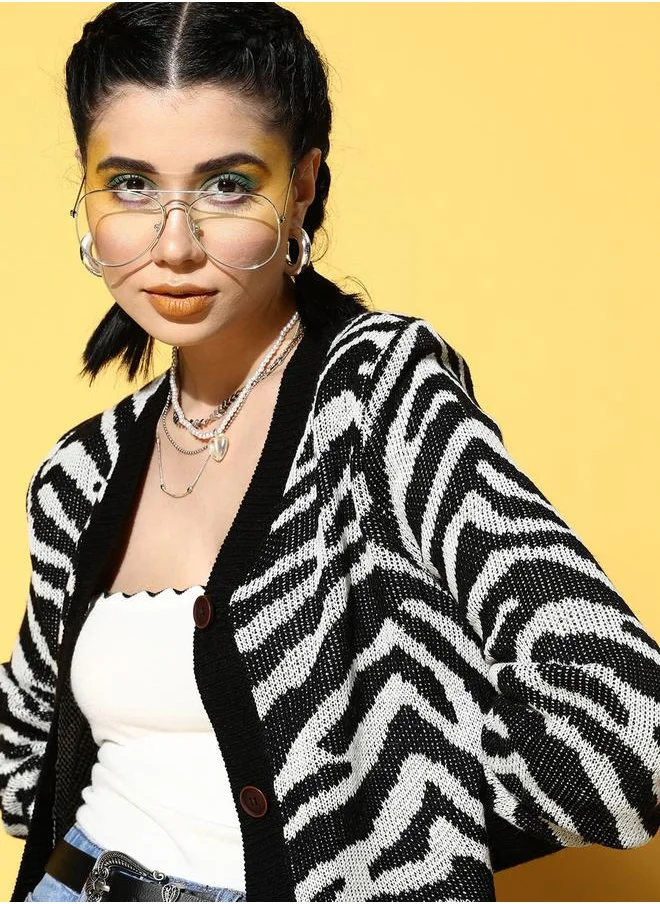 SASSAFRAS Animal Print Knitted Cardigan by Styli