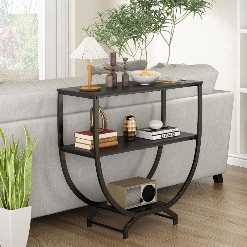 GILLAS 3 Tier Console Tables, 30" Height Entryway Table, Sofa Table Behind Couch Table, Industrial Entryway Furniture Entry Way Table with Storage for Living Room, Hallway, Entrance, Rustic Black - Image 5