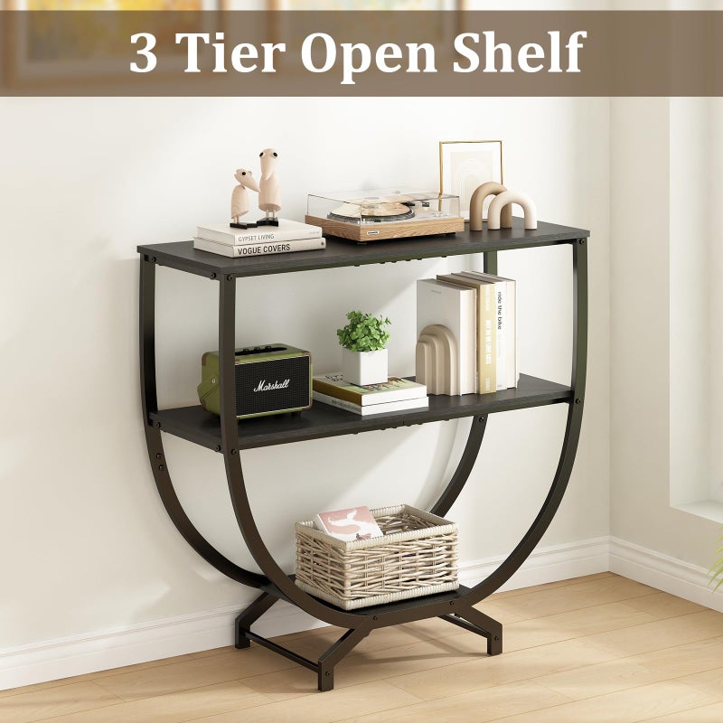 GILLAS 3 Tier Console Tables, 30" Height Entryway Table, Sofa Table Behind Couch Table, Industrial Entryway Furniture Entry Way Table with Storage for Living Room, Hallway, Entrance, Rustic Black - Image 2