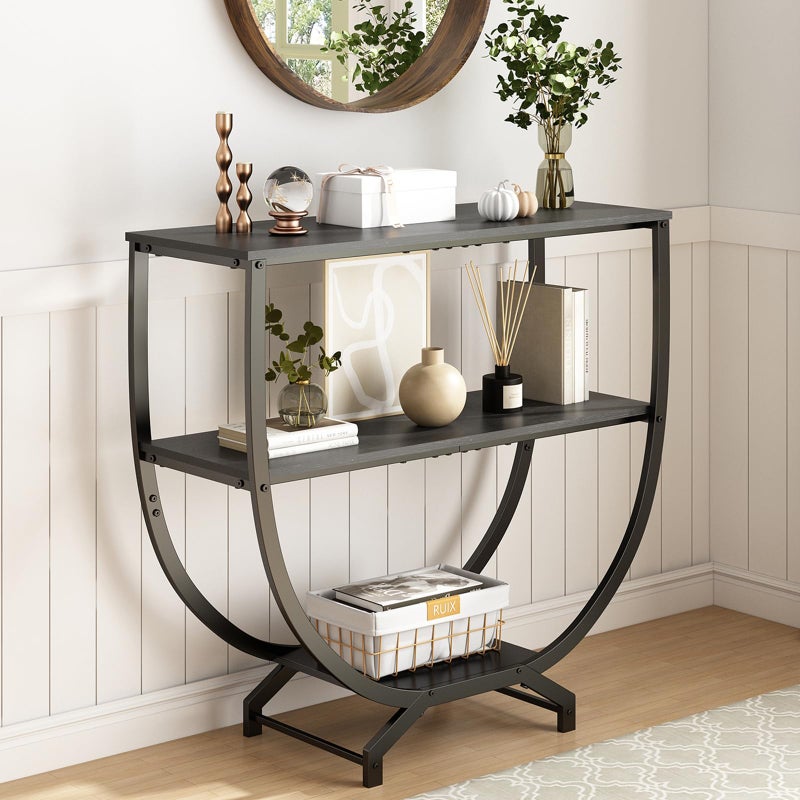 GILLAS 3 Tier Console Tables, 30" Height Entryway Table, Sofa Table Behind Couch Table, Industrial Entryway Furniture Entry Way Table with Storage for Living Room, Hallway, Entrance, Rustic Black - Image 1