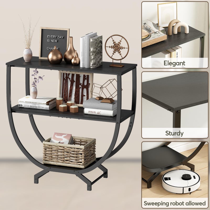 GILLAS 3 Tier Console Tables, 30" Height Entryway Table, Sofa Table Behind Couch Table, Industrial Entryway Furniture Entry Way Table with Storage for Living Room, Hallway, Entrance, Rustic Black - Image 3