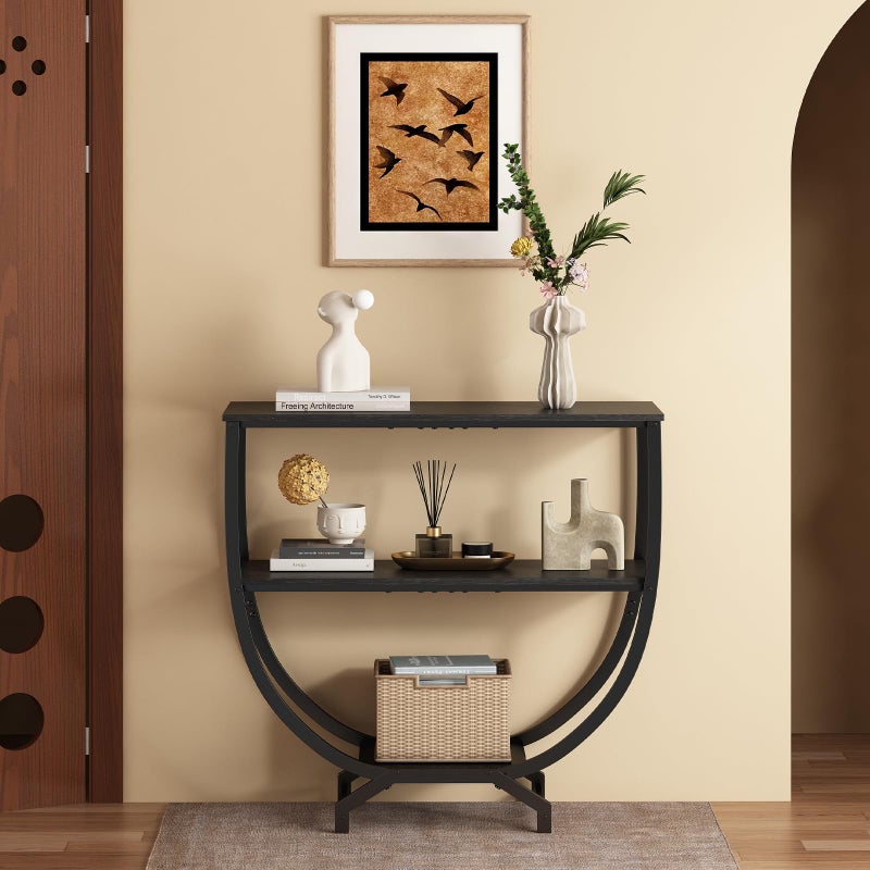 GILLAS 3 Tier Console Tables, 30" Height Entryway Table, Sofa Table Behind Couch Table, Industrial Entryway Furniture Entry Way Table with Storage for Living Room, Hallway, Entrance, Rustic Black - Image 4