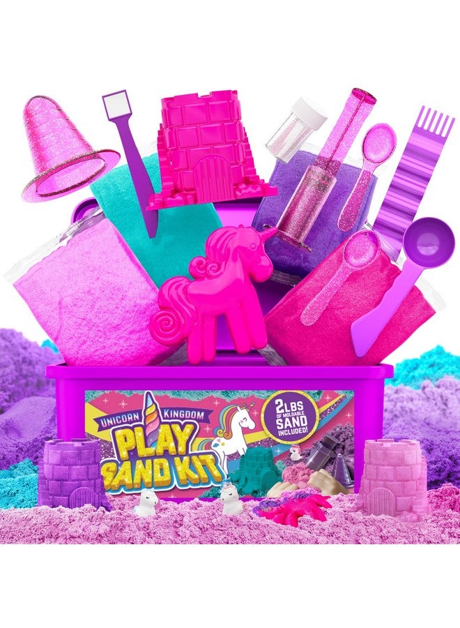 GirlZone Unicorn Sensory Bin Kingdom Sand Art Kit, 2lbs Moldable Colored Sand, 7 Tools for Kids, Rainbow Sand, Imaginative Playtime, Sensory Fun, Ideal Birthday & Holiday Gifts for Girls on Easter - Image 1