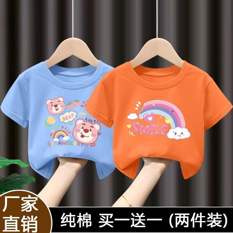 Summer 100 Cotton Girls Short-Sleeved T-Shirt Cartoon All-Match Half-Sleeved T-Shirt New Style 12 - Image 1