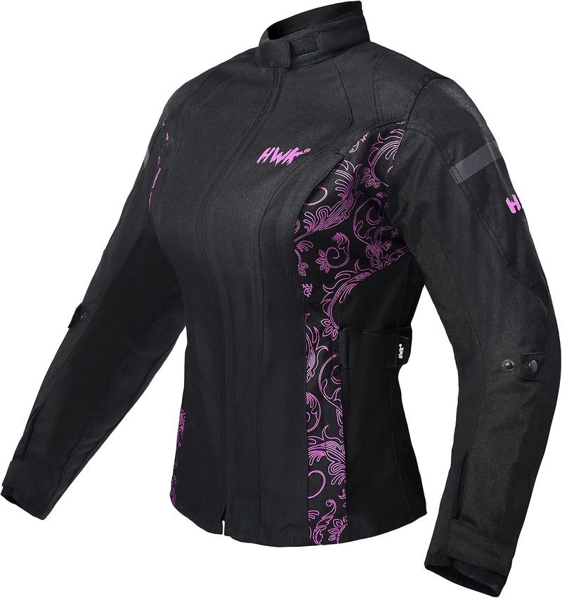 HWK Women's Motorcycle Jacket - Waterproof, CE Armored, Black/Pink, X-Large - Image 1