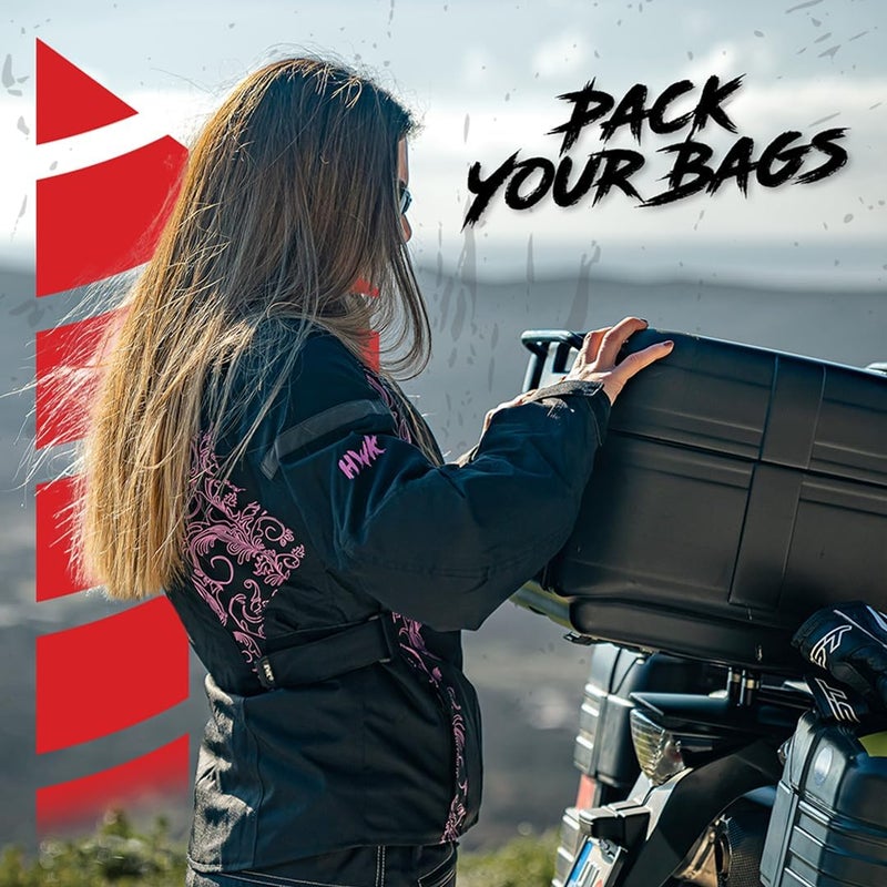 HWK Women's Motorcycle Jacket - Waterproof, CE Armored, Black/Pink, X-Large - Image 2