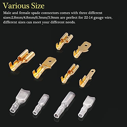 Twidec/360Pcs 2.8/4.8/6.3mm Quick Splice Male and Female Wire Spade Connector Crimp Terminal Block Assortment Kit Golden with Insulating Sleeve for Electrical Wiring Car Audio Speaker N-002 - Image 4