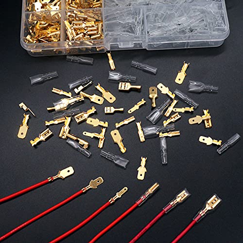 Twidec/360Pcs 2.8/4.8/6.3mm Quick Splice Male and Female Wire Spade Connector Crimp Terminal Block Assortment Kit Golden with Insulating Sleeve for Electrical Wiring Car Audio Speaker N-002 - Image 5