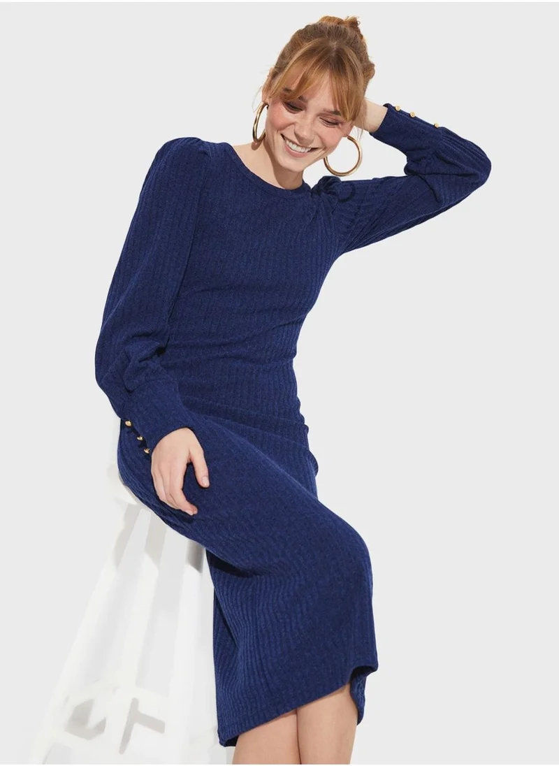 جون Ribbed Knitted Dress