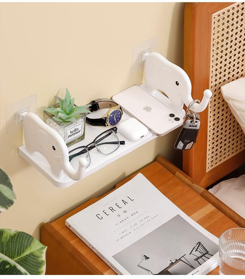 Pathavi Wall-Mounted Multipurpose Elephant Design Shelf – No-Drill Self-Adhesive Storage Rack for Phone, Keys, Glasses & Decor – Cute Organizer for Bedroom, Entryway or Office (White) - Image 1