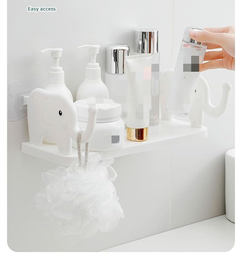 Pathavi Wall-Mounted Multipurpose Elephant Design Shelf – No-Drill Self-Adhesive Storage Rack for Phone, Keys, Glasses & Decor – Cute Organizer for Bedroom, Entryway or Office (White) - Image 3