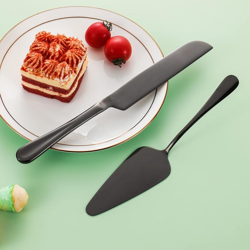 ERVILO Cake Serving Set, Cake Pie Pastry Servers, Stainless steel Cake Knife and Server Set Perfect For Birthday, Wedding, Parties and Events (Black Serving Set) - Image 2