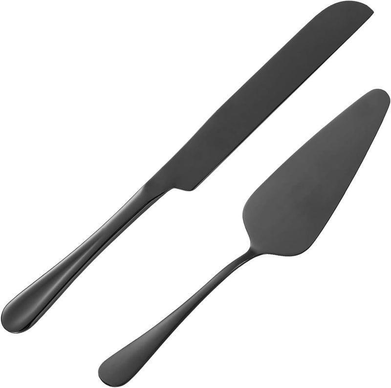 ERVILO Cake Serving Set, Cake Pie Pastry Servers, Stainless steel Cake Knife and Server Set Perfect For Birthday, Wedding, Parties and Events (Black Serving Set) - Image 1