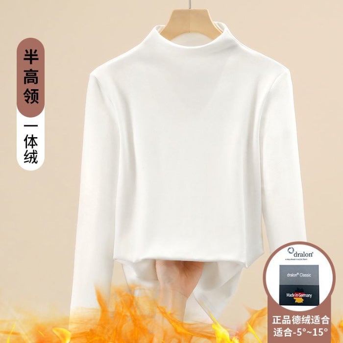 Double-sided Velvet Semi-high Collar Base Shirt Womens Spring Autumn and Winter Interior fleece-lined Thickened 2023 Womens Warm Top Western Style Grey - Image 2