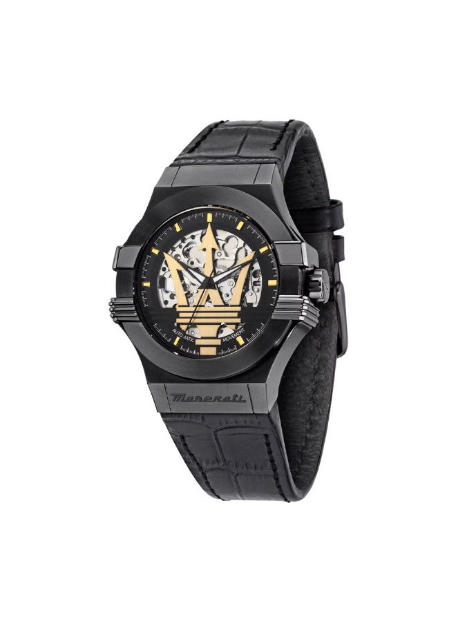 مازيراتي ساعة ماسيراتي بوتينزا ذات قطر 42 ملم، واجهة سوداء بحركة سوداء من الذهب الأصفر بتغطية - Image 1