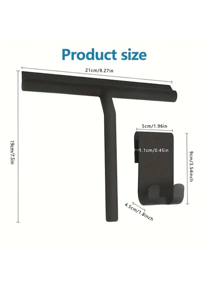 1pc Portable Silicone Scraper With Hook Black Straight for Shower Doors Bathroom Windows Car Glasses Cleaning Tool Home Decor - Image 3