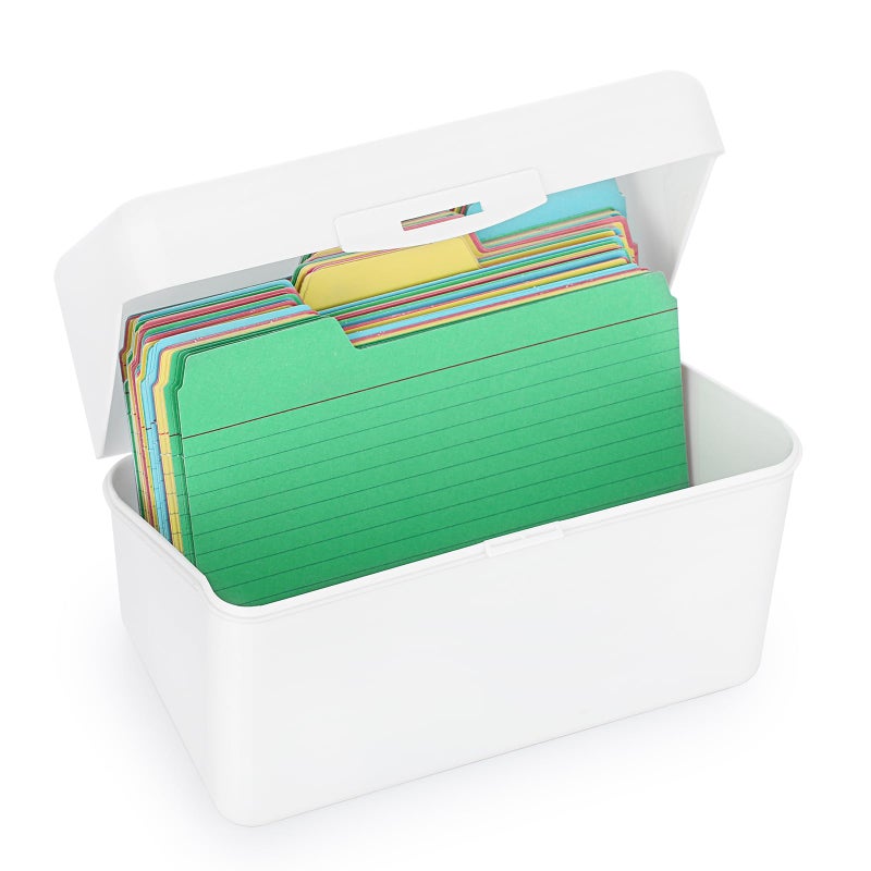 BTSKY 1 Pack 4 x 6 inch Index Card Box Index Card Holder Notecard Box Recipe Card Box Plastic Storage Organizer for Filling Index Cards Note cards Flashcards Recipes and Addresses White Not