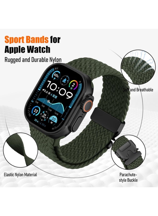 Braided Band Compatible with Apple Watch Ultra 1/2 49mm 46mm 45mm 44mm 42mm for Women Men Made of Breathable Polyester,Parachute Style Buckle Straps for iWatch SE Series 10 9 8 7 6 5 4 3 2 1 SE  - Image 2