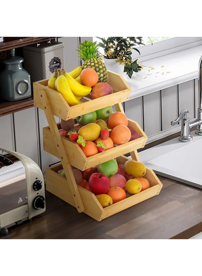 Merysen Large 3 Tier Bamboo Fruit Basket Stand for Kitchen Countertop – Fruit Holder – Perfect for Bread, Vegetables, Produce, Home Storage and Display - Image 2
