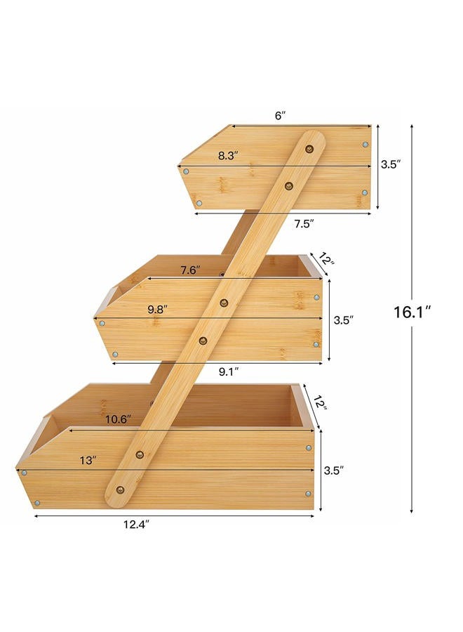 Merysen Large 3 Tier Bamboo Fruit Basket Stand for Kitchen Countertop – Fruit Holder – Perfect for Bread, Vegetables, Produce, Home Storage and Display - Image 3