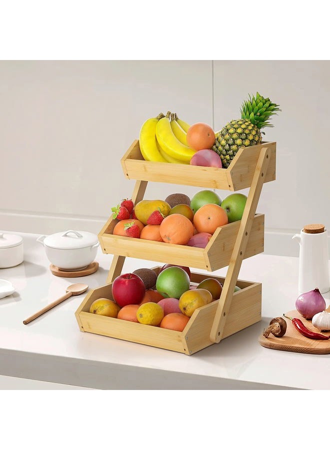 Merysen Large 3 Tier Bamboo Fruit Basket Stand for Kitchen Countertop – Fruit Holder – Perfect for Bread, Vegetables, Produce, Home Storage and Display - Image 5